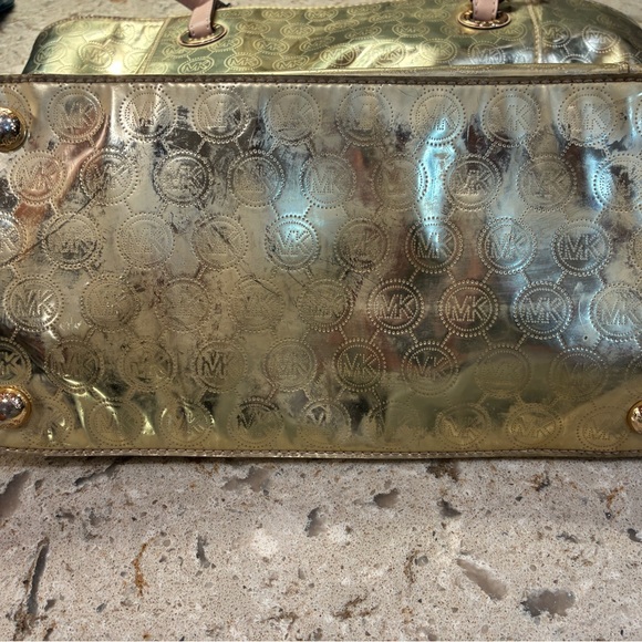 Michael Kors Metallic Gold Logo Tote with Leather Trim - Picture 9 of 11